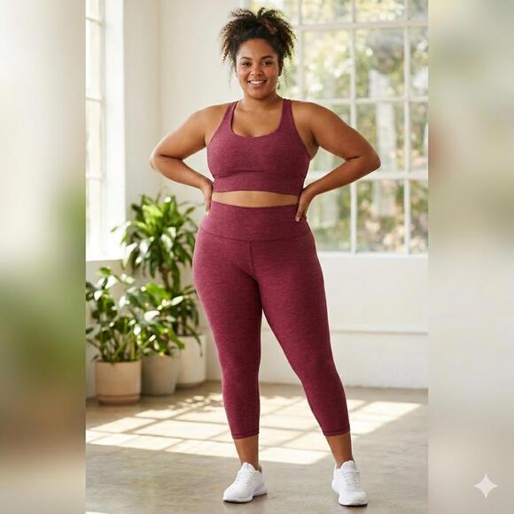 Beyond Yoga Pants - Beyond Yoga 3X Spacedye Plus Size Red Maroon High Rise Crop Leggings